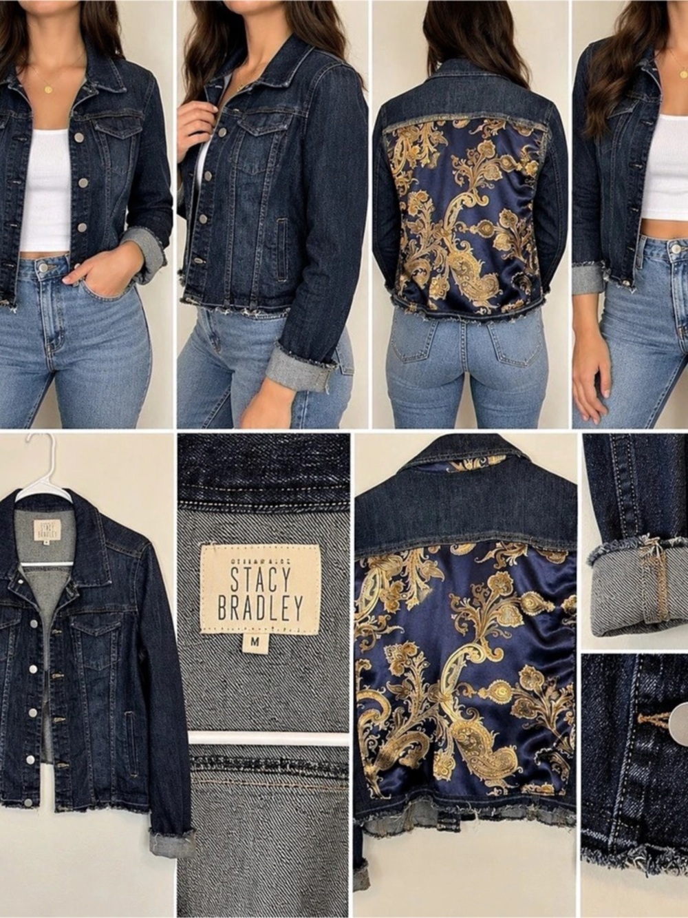 Stacy Bradley Paisley Back Denim Jacket Size Medium